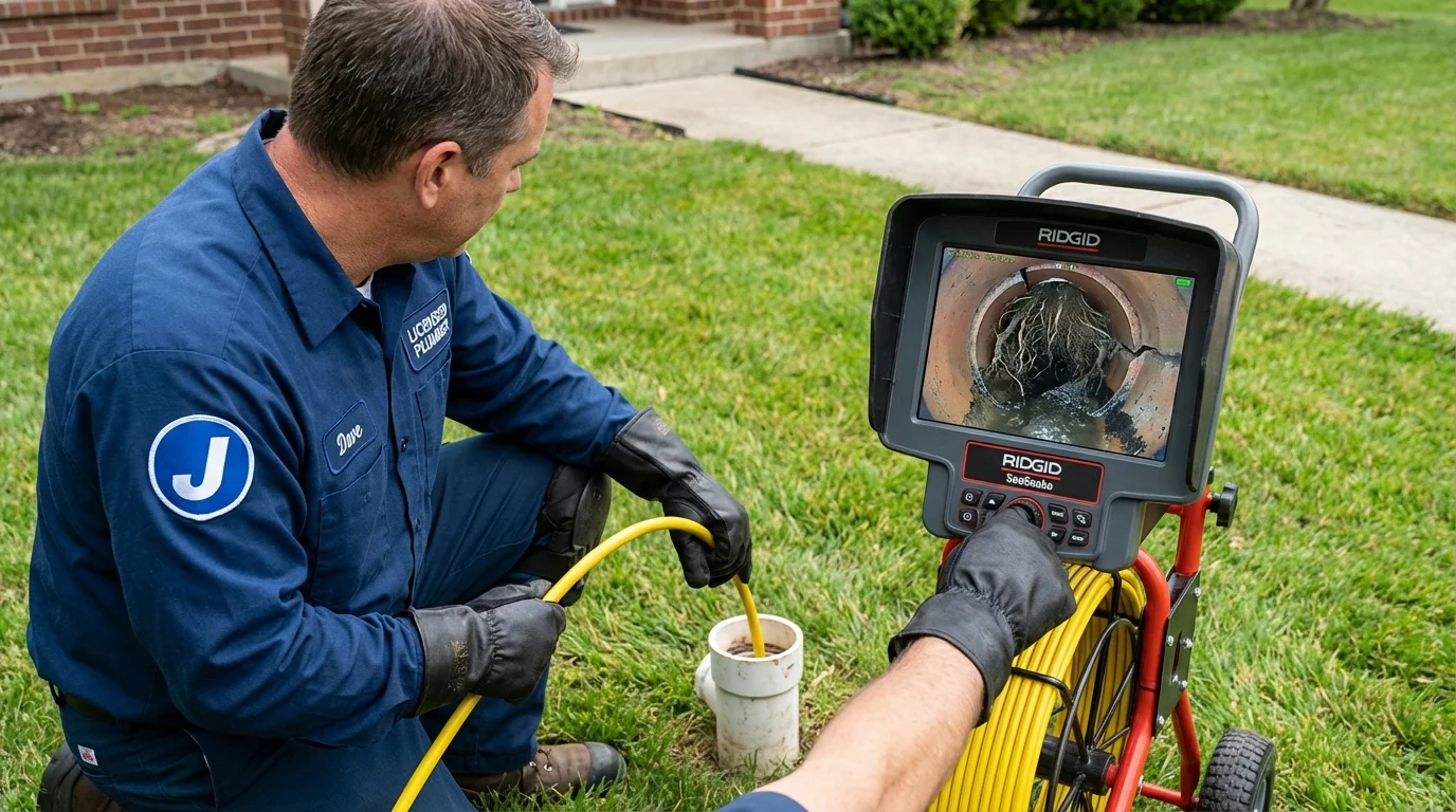 Sewer camera inspection being performed by Johns Plumbing LLC in Toccoa